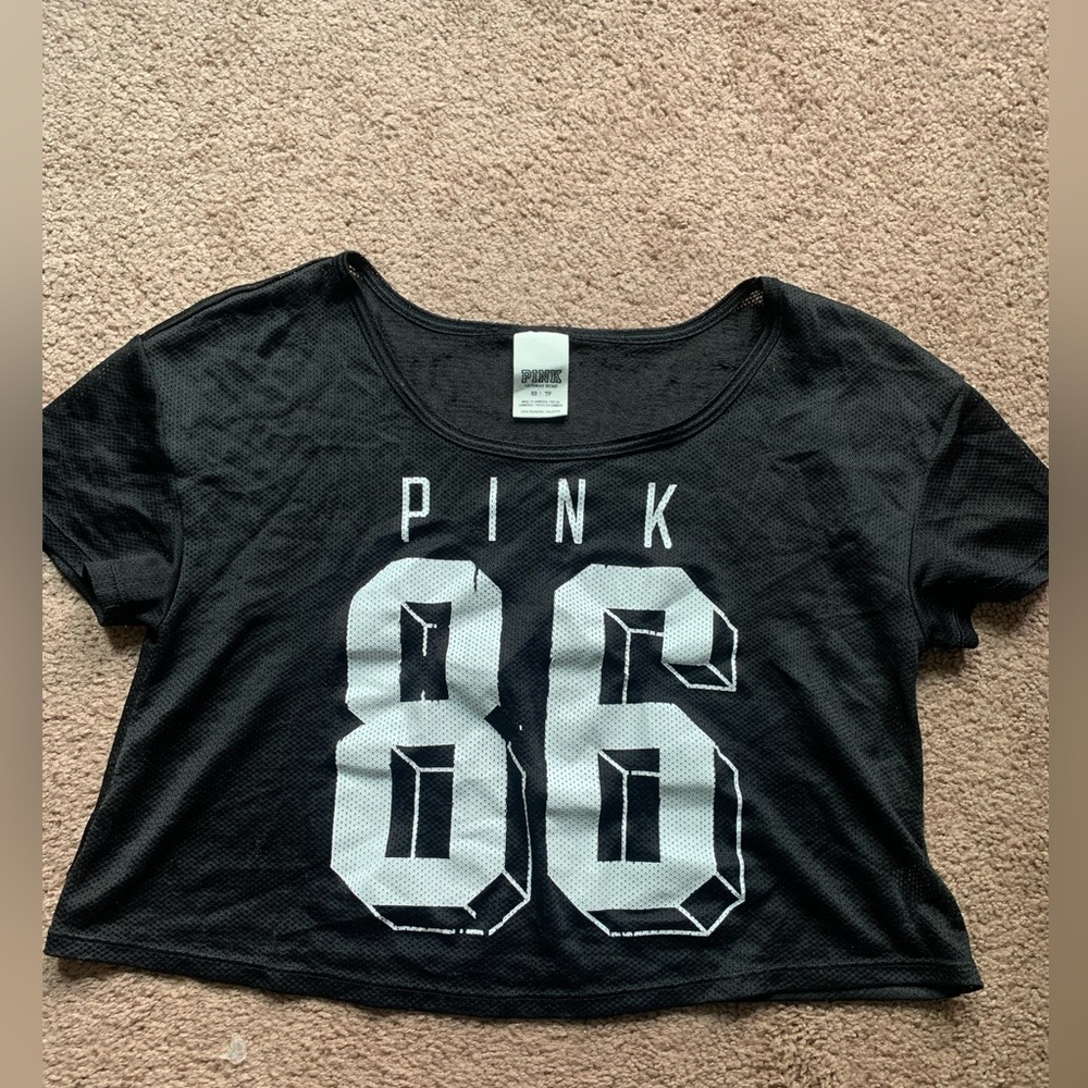 PINK mesh cropped crewneck